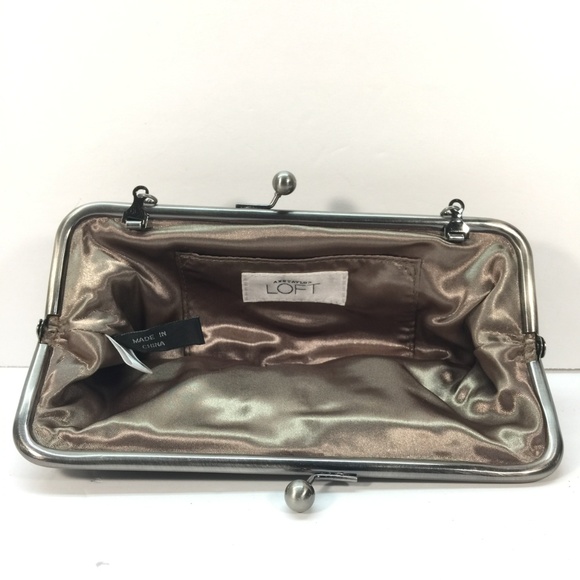 Ann Taylor Loft Clutch Purse Black Lace and Tan with Chain Strap - Picture 2 of 7